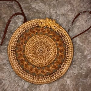 Rattan crossbody straw bag